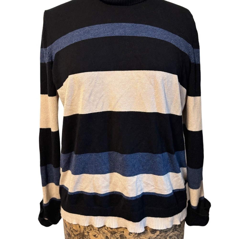 Joseph A. Striped Black and Blue Women’s Sweater